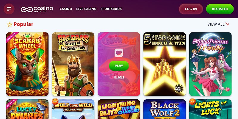 Casino Infinity homepage screenshot