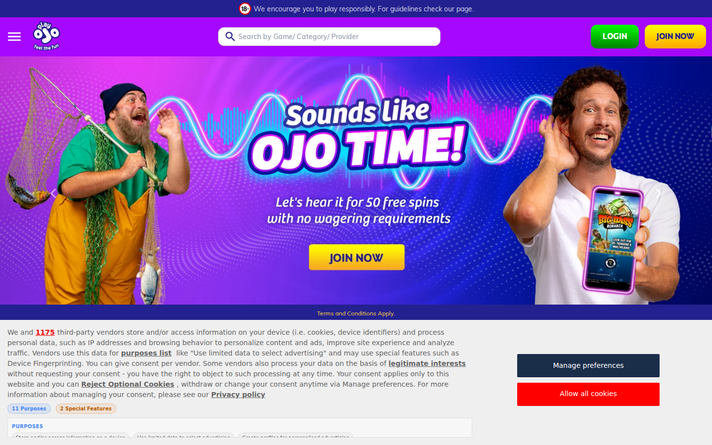 Playojo homepage screenshot